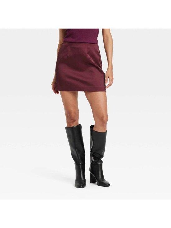 a new day Dresses & Skirts - a New Day Women's Burgundy Mini Satin Party Skirt - Size 16, NWT